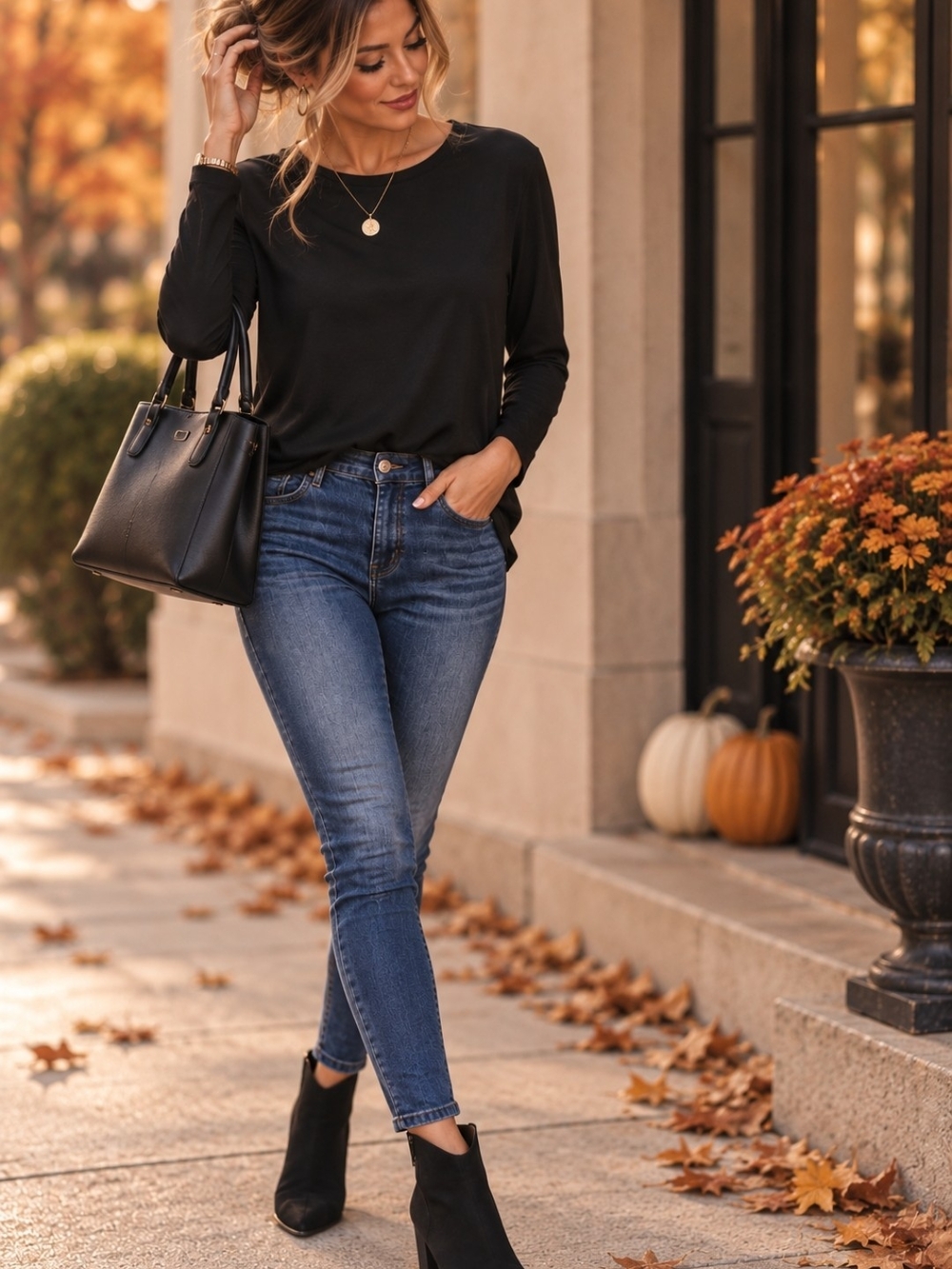 Black Long Sleeve Tee Scoop Neck Stretch Basic Layer XL Fall Capsule